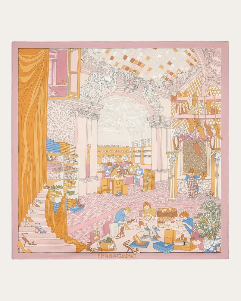 Ferragamo Damen Seidenhalstuch mit Atelier-Print Mehrfarbig Mehrfarbig