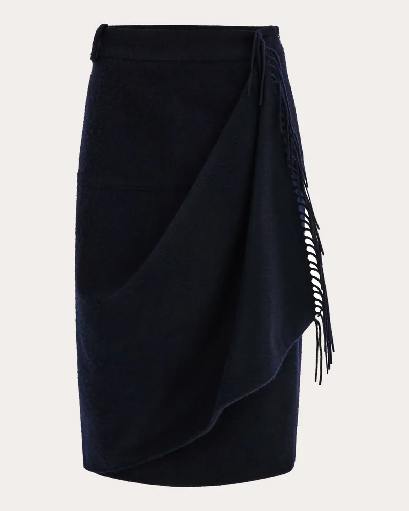 Ferragamo Damen Rock mit Überschlag und Fransen Blau Blau