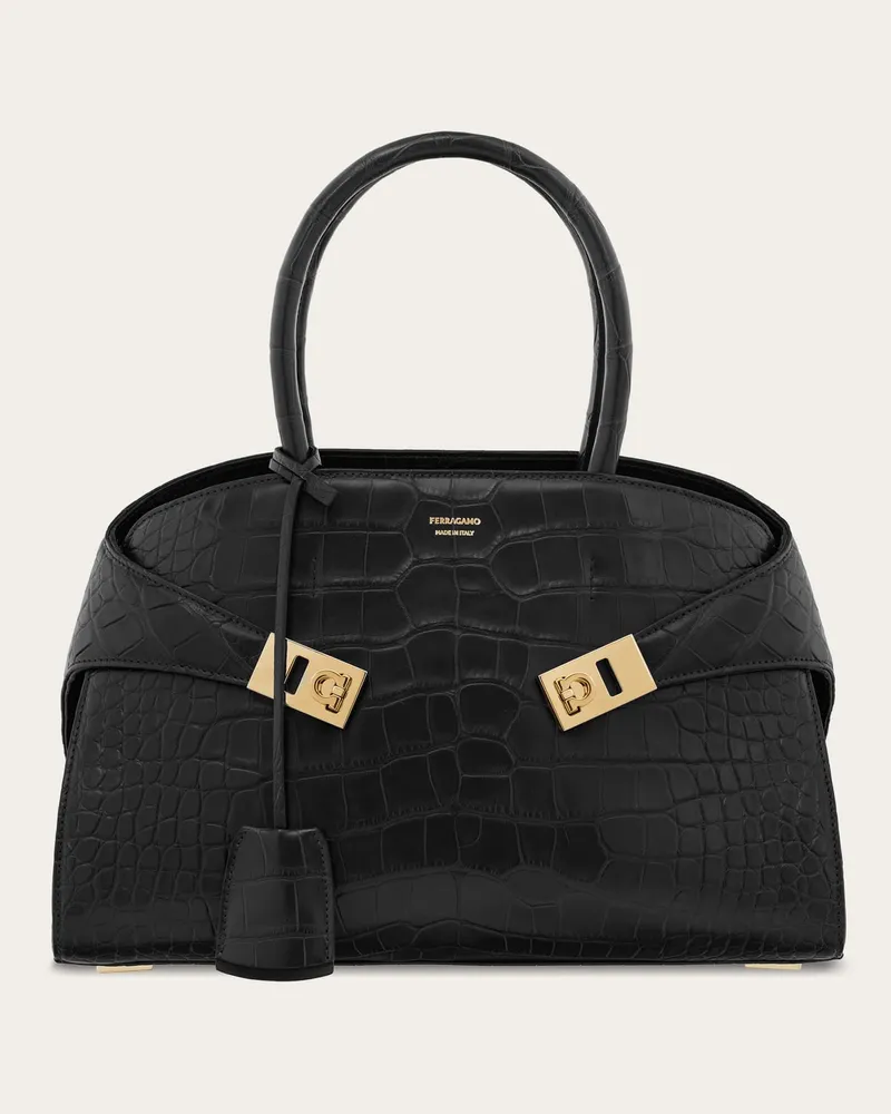 Ferragamo Damen Hug Handtasche (M) Schwarz Schwarz