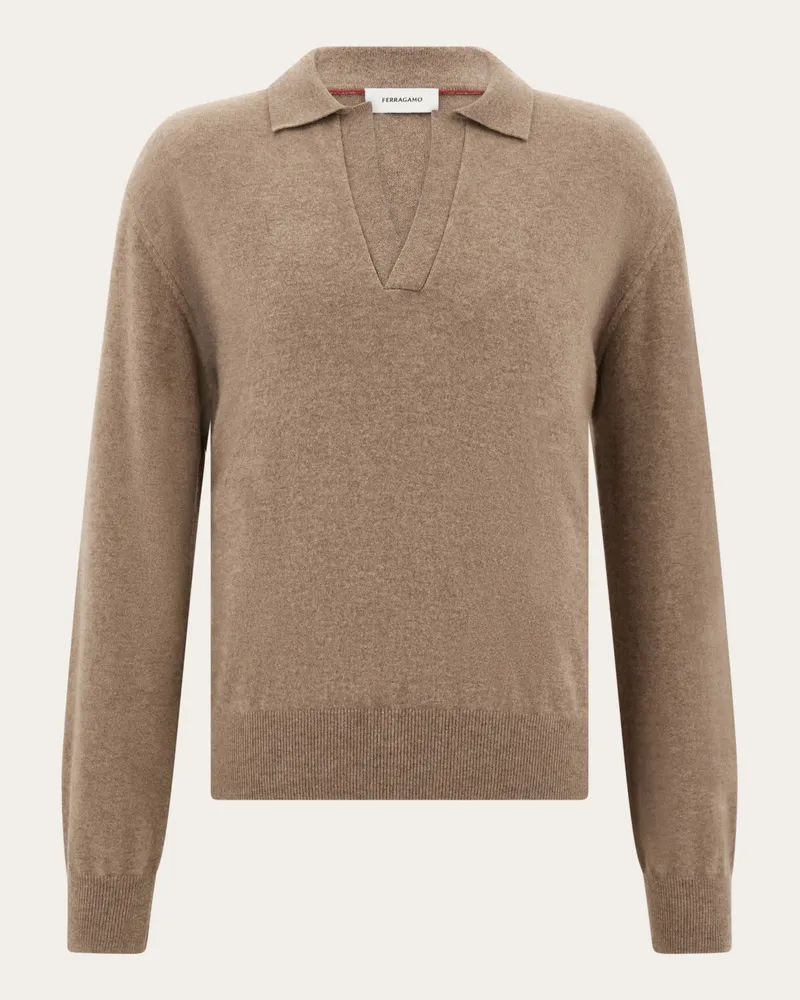 Ferragamo Herren Kaschmirpullover mit Polokragen Braun Braun