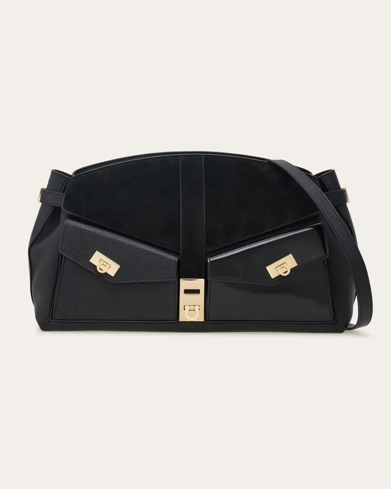 Ferragamo Damen Hug Umhängetasche Multipocket Schwarz Schwarz