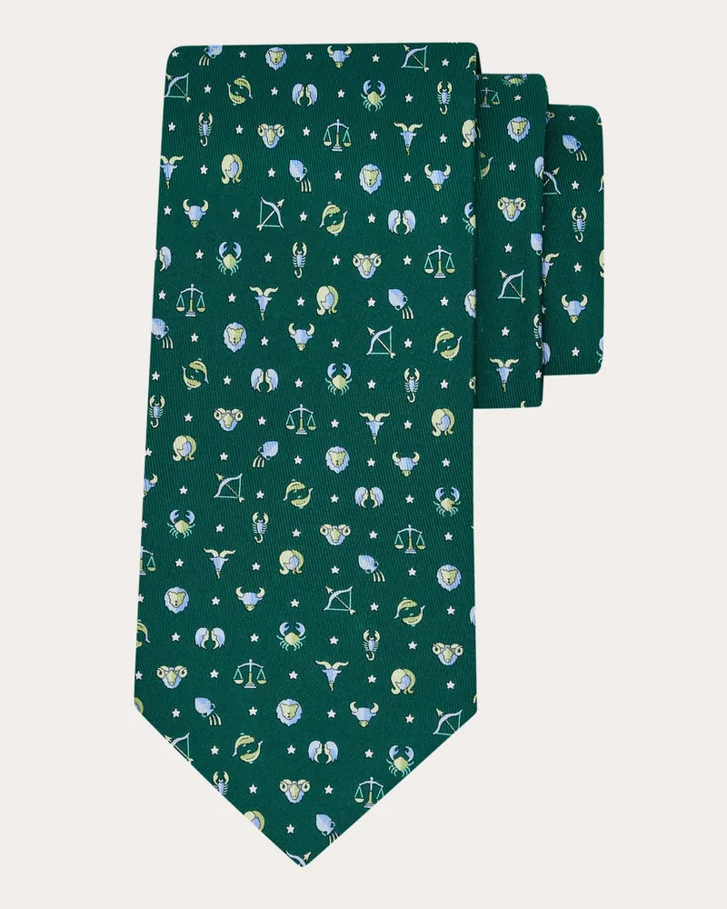 Ferragamo Herren Seidenkrawatte mit Horoskop-Print Grün Grün