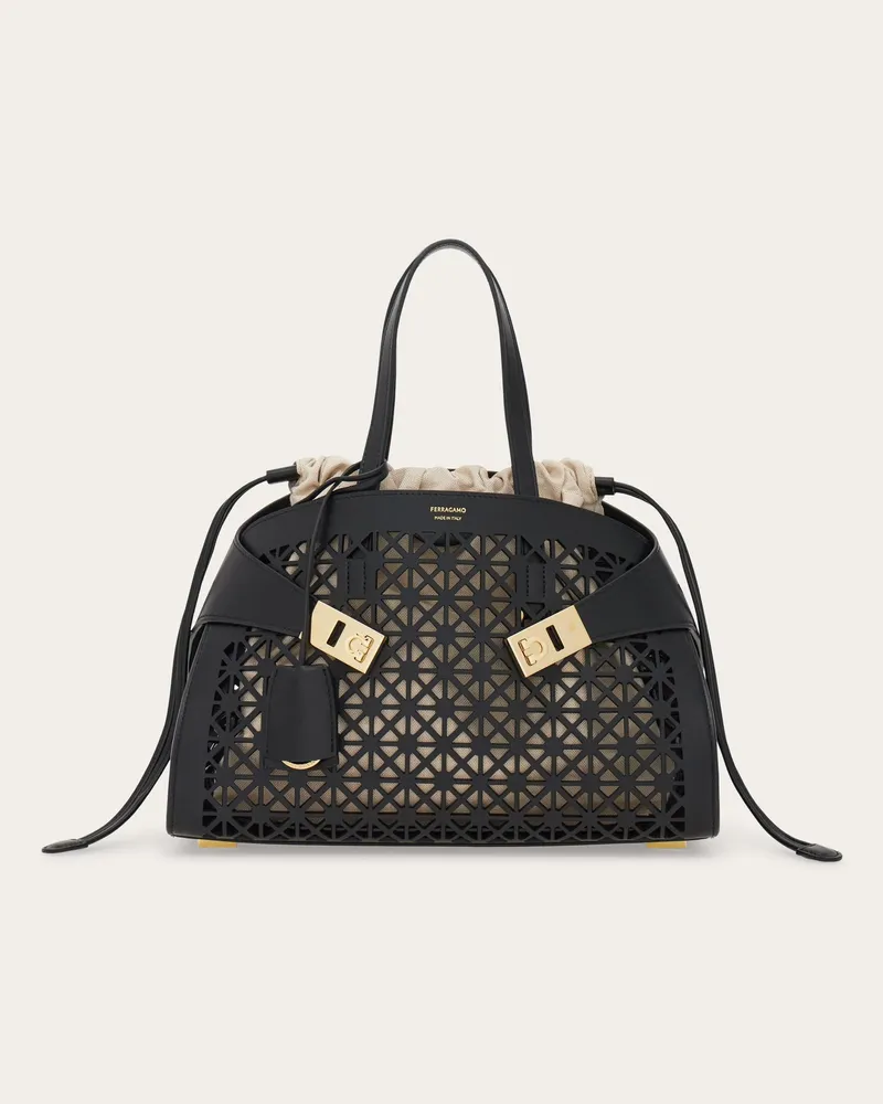 Ferragamo Damen Hug Handtasche (M) Schwarz Schwarz