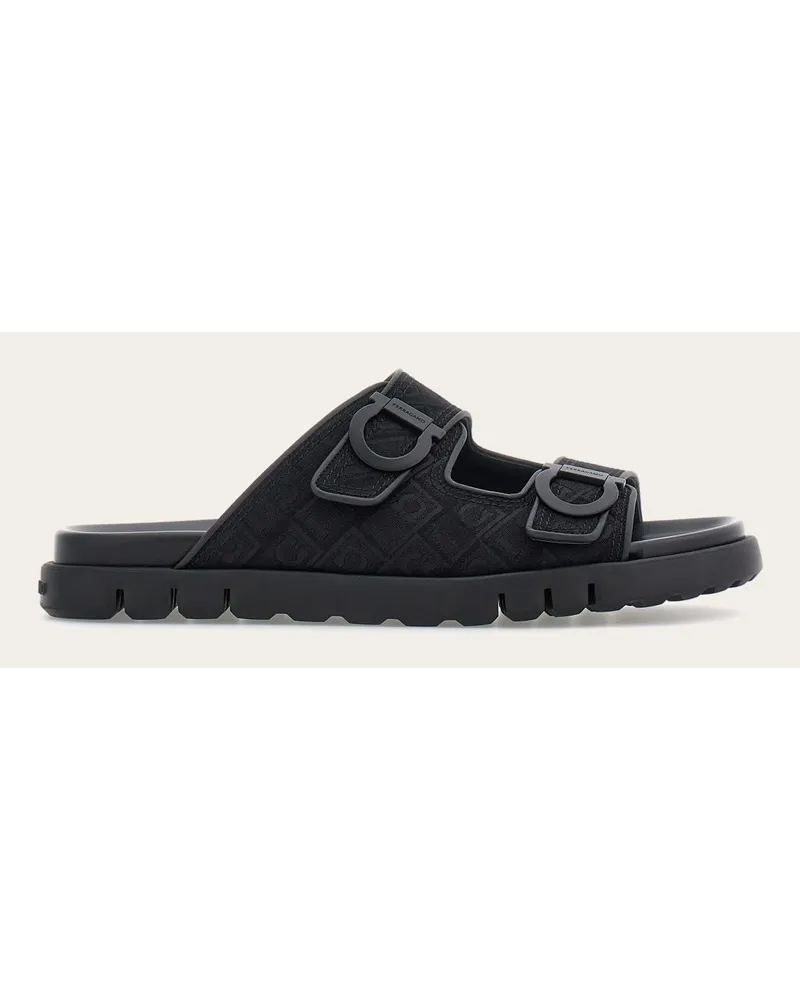 Ferragamo Herren Sandale mit Doppelriemen Schwarz Größe Schwarz