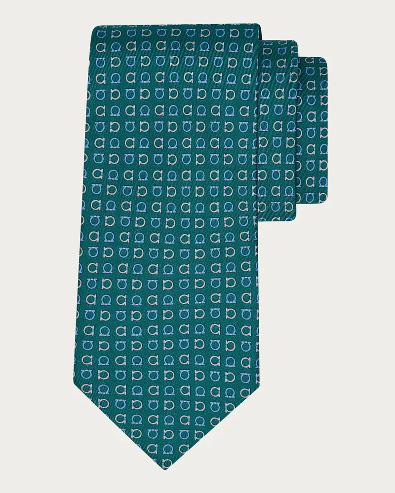 Ferragamo Herren Seidenkrawatte mit Gancini-Print Grün Grün