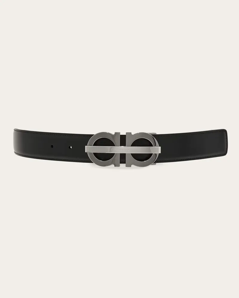 Ferragamo Herren Verstellbarer Gancini Wendegürtel Schwarz Schwarz