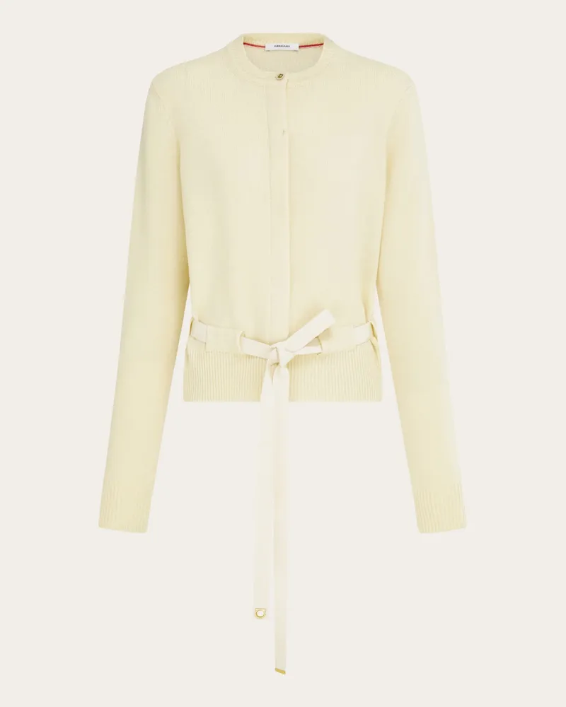 Ferragamo Damen Cardigan mit Gürtel Weiß Weiß