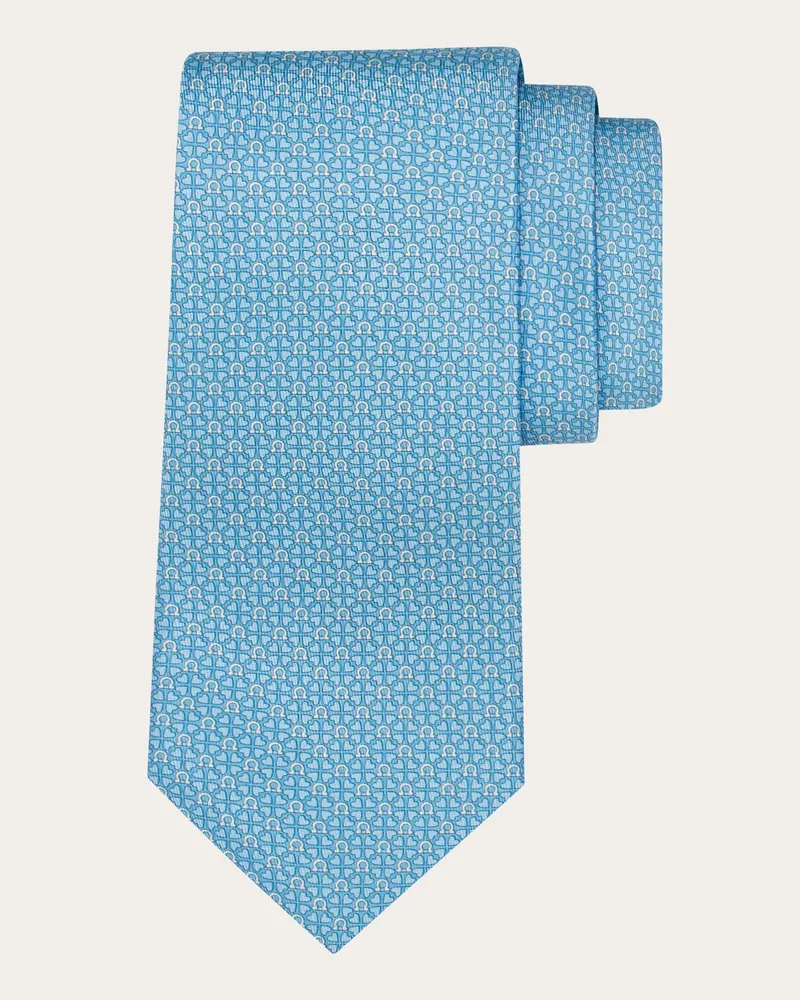 Ferragamo Herren Seidenkrawatte mit Gancini-Herzen-Print Blau Blau