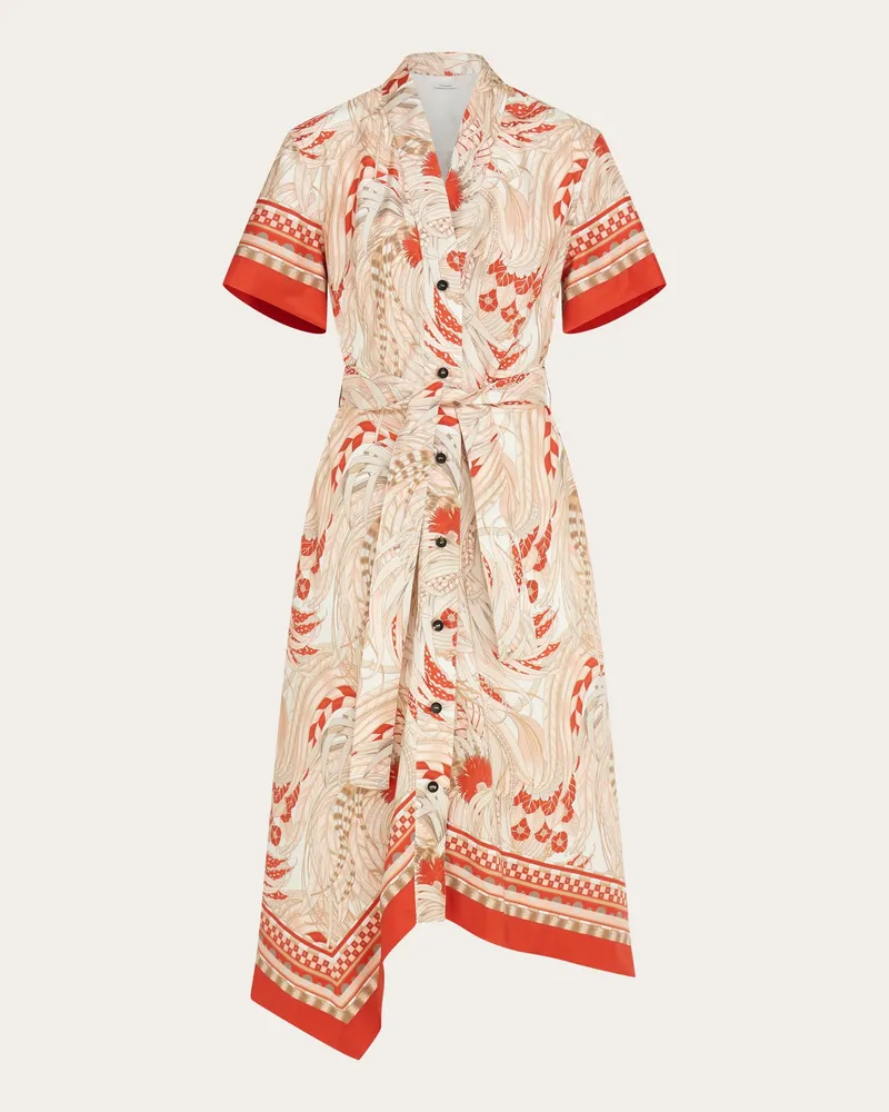 Ferragamo Damen Asymmetrisches Midikleid mit Rooster-Print Orange Orange