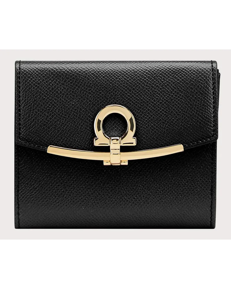 Ferragamo Damen Französische Brieftasche mit Gancini-Element Schwarz Schwarz