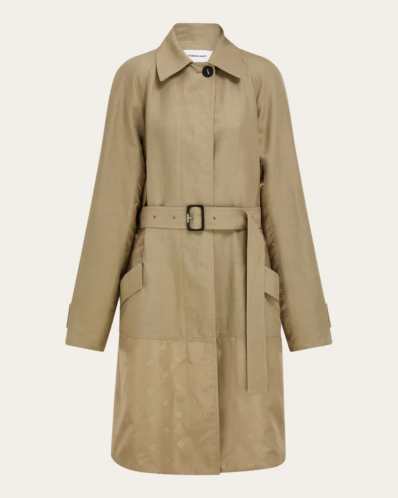 Ferragamo Damen Duster-Mantel mit Satin-Einsätzen Beige Beige