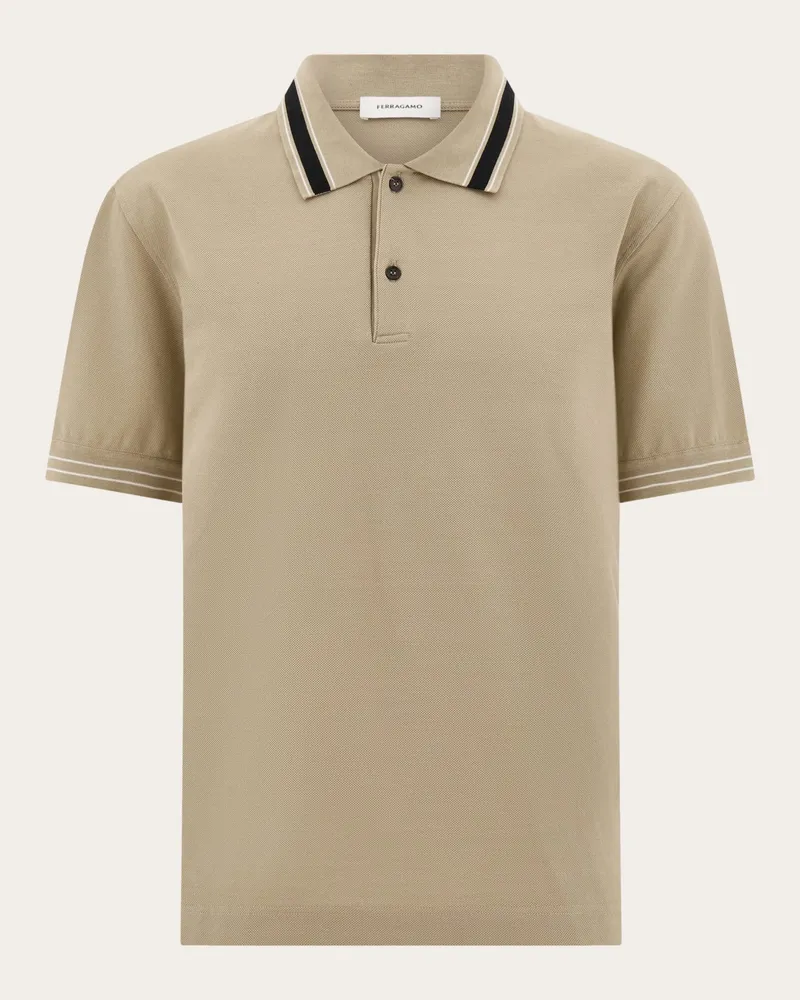 Ferragamo Herren Kurzärmliges Polohemd Beige Braun