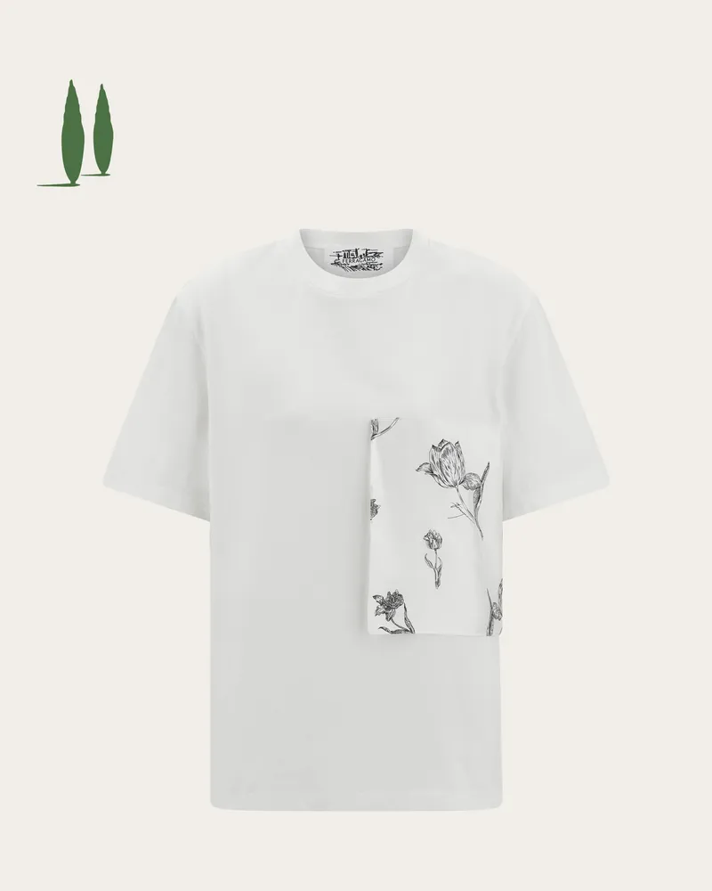 Ferragamo Damen Back to Earth - T-Shirt mit Tasche Weiß Weiß