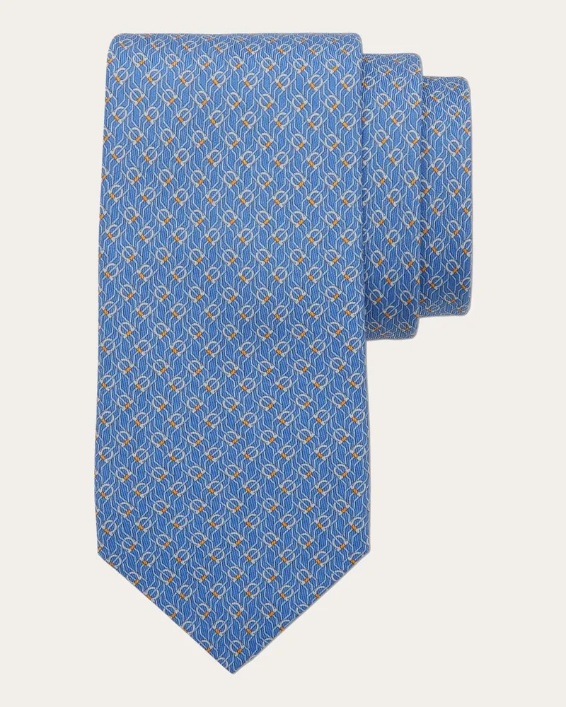 Ferragamo Herren Seidenkrawatte mit Tetris-Print Blau Blau