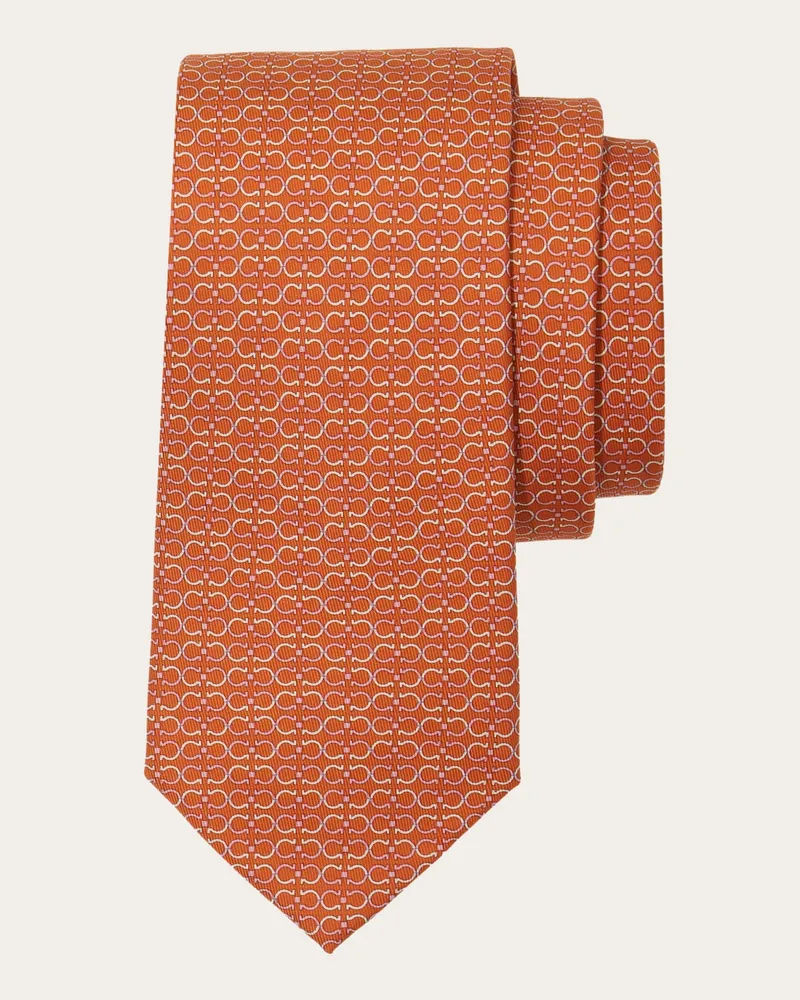 Ferragamo Herren Seidenkrawatte mit Gancini-Print Orange Orange