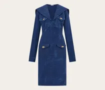 Damen Kleid aus gewaschenem Gabardine Blau