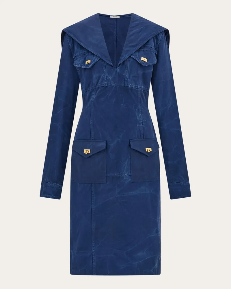 Ferragamo Damen Kleid aus gewaschenem Gabardine Blau Blau