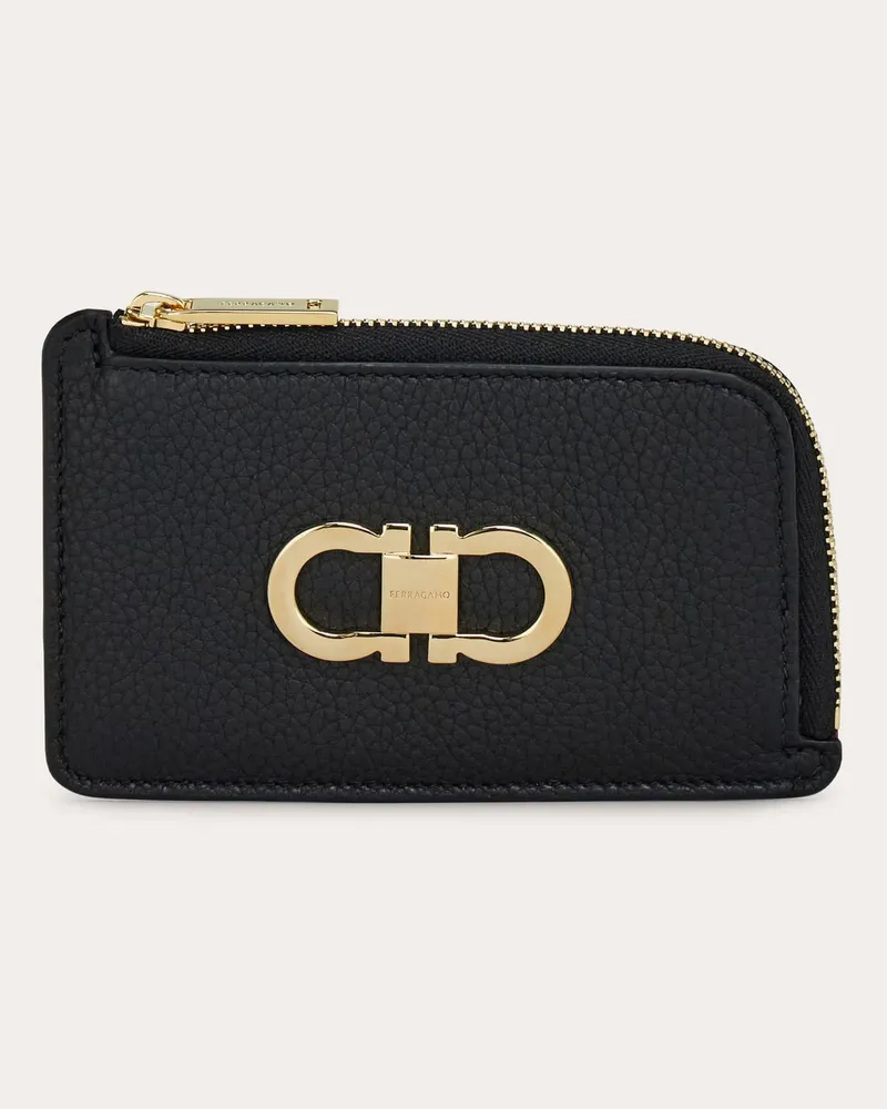 Ferragamo Damen Doppel-Gancini Kreditkartenetui Schwarz Schwarz