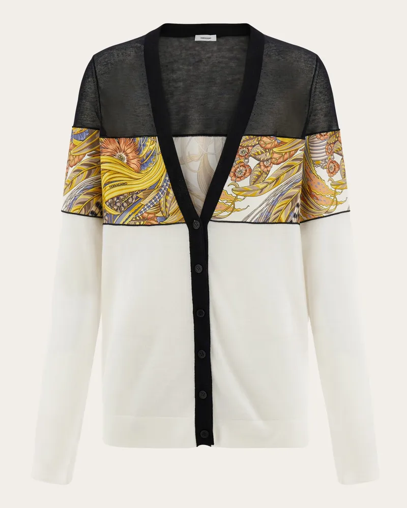 Ferragamo Damen Strickjacke mit Seideneinsatz Weiß Weiß