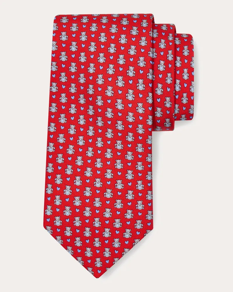 Ferragamo Herren Seidenkrawatte mit Teddy-Print Rot Rot