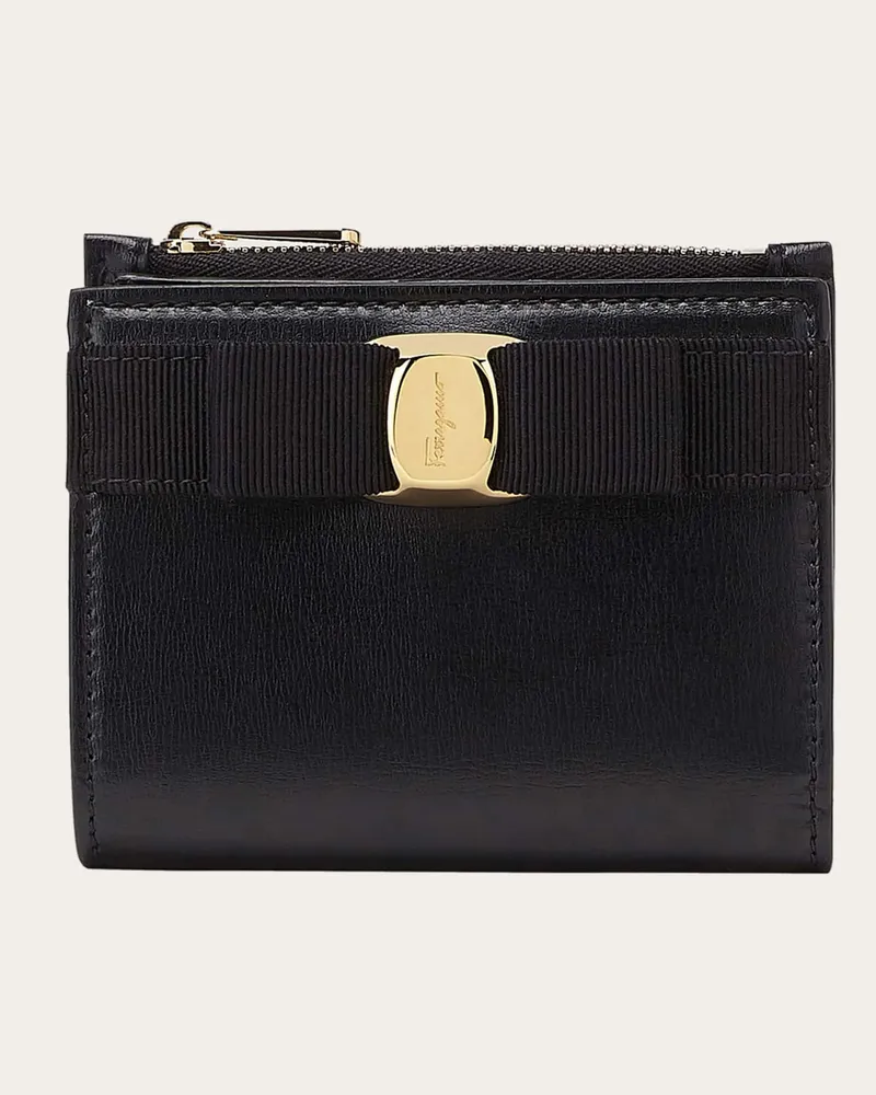 Ferragamo Damen Kompakte Brieftasche mit Vara-Schleife Schwarz Schwarz