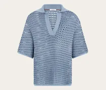 Damen Poloshirt aus Lochstrick Blau