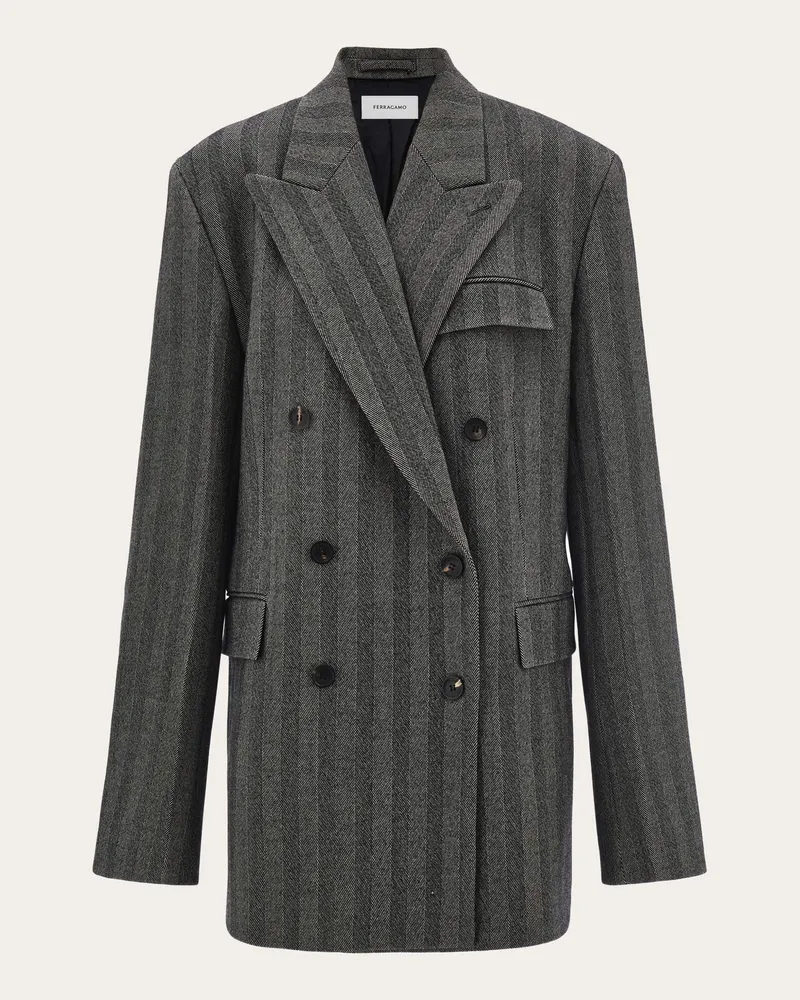 Ferragamo Damen Zweireihiger Oversize-Blazer Schwarz Schwarz