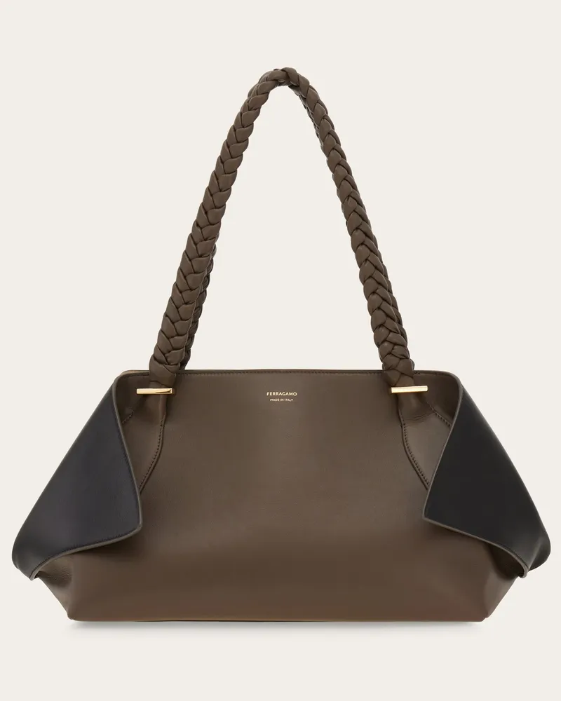 Ferragamo Damen Gefaltete schultertasche (L) Grau Grau