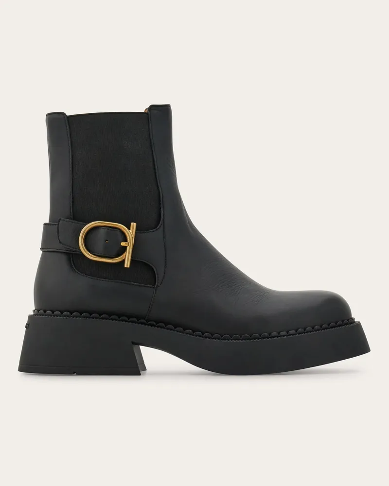 Ferragamo Damen Chelsea-Boot mit Gancini-Schnalle Schwarz Größe 5 Schwarz