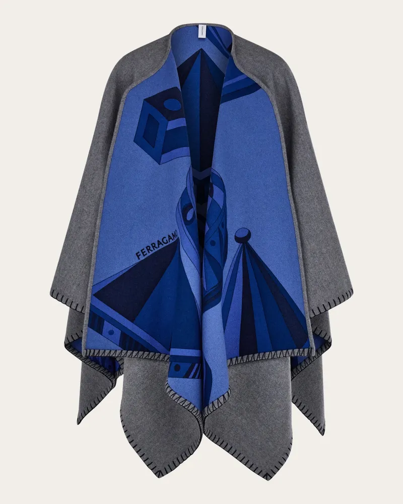 Ferragamo Damen Wende-Cape mit Renaissance-Geometrien-Print Blau Blau