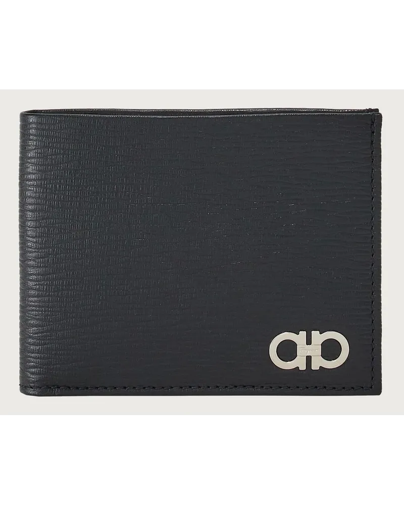 Ferragamo Herren Doppelt gefaltete Brieftasche Internationales Format Schwarz Schwarz