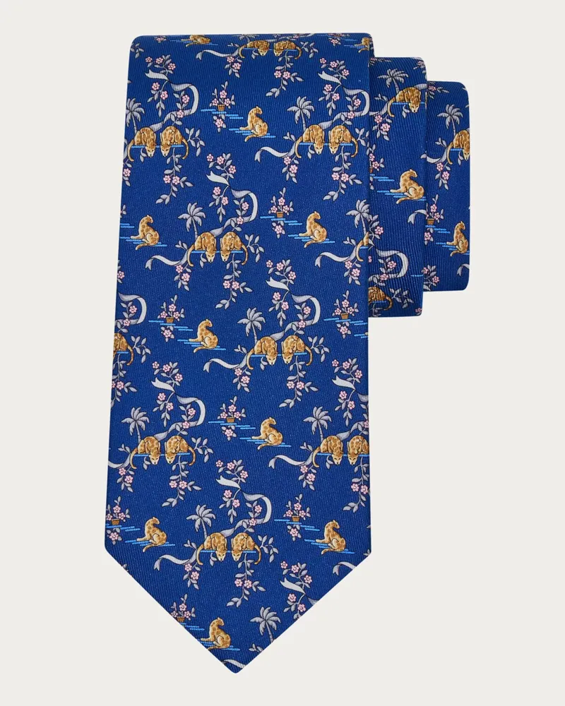 Ferragamo Herren Seidenkrawatte mit Amazzone-Print Blau Blau