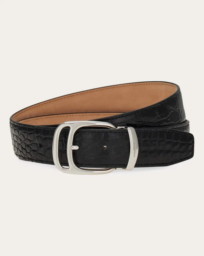 Ferragamo Herren Verstellbarer Gürtel Schwarz Schwarz