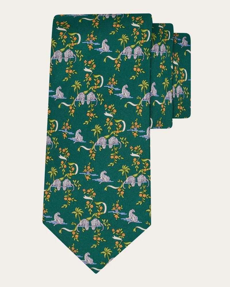 Ferragamo Herren Seidenkrawatte mit Amazzone-Print Grün Grün