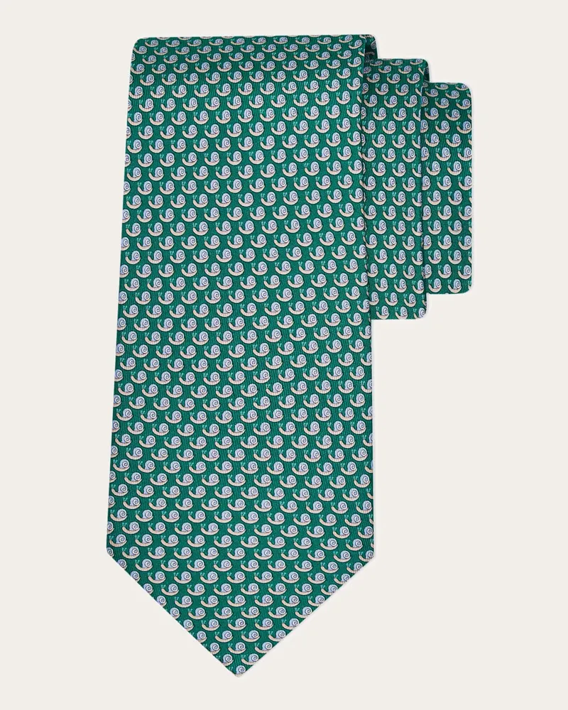 Ferragamo Herren Seidenkrawatte mit Schnecken-Print Grün Grün