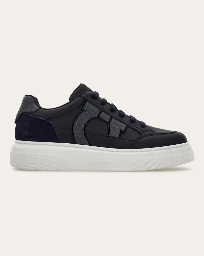 Ferragamo Herren Low-Top-Sneaker mit Gancini-Motiv Blau Größe Blau