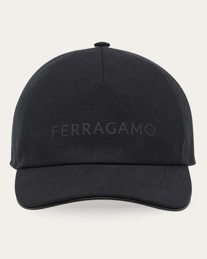 Ferragamo Herren Cap mit Signatur Schwarz Schwarz