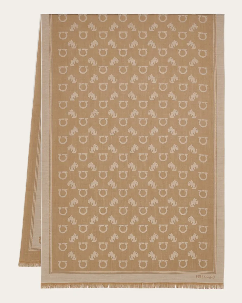 Ferragamo Herren Stola mit Wildkatzenmotiv Beige Braun