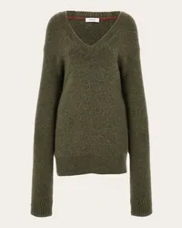 Ferragamo Oversize Pullover mit V Ausschnitt Grün