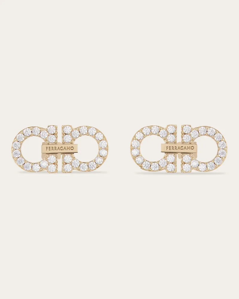 Ferragamo Damen Doppel-Gancini Ohrringe mit Kristallen Gold Gold
