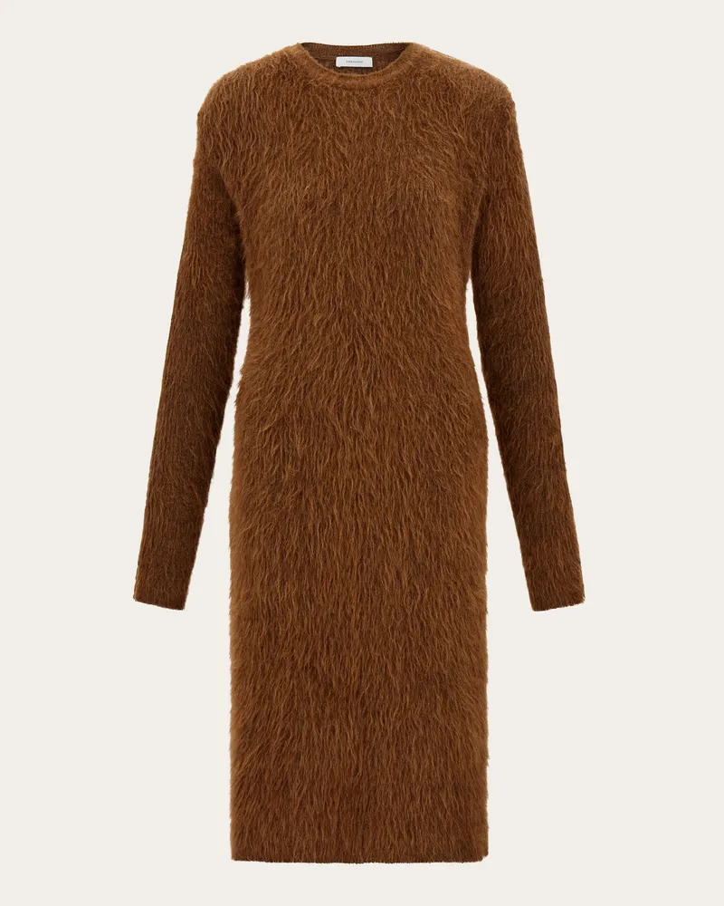 Ferragamo Damen Strickkleid mit Rundhalsausschnitt Beige Beige