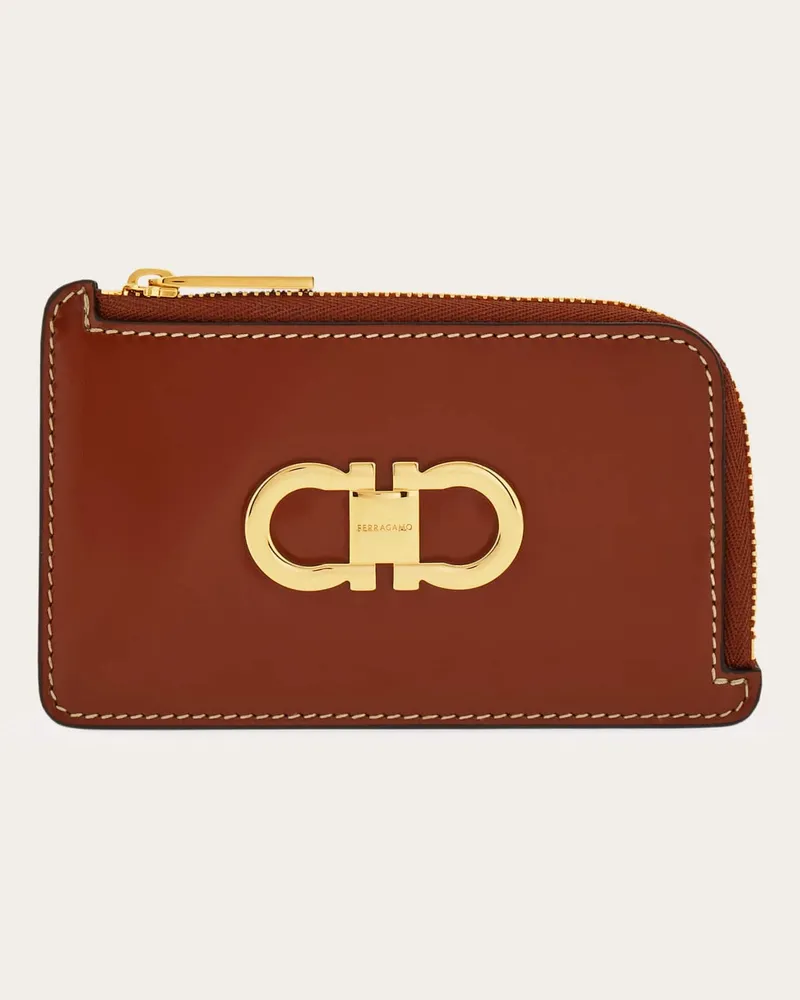 Ferragamo Damen Kreditkartenetui Double Gancini Braun Braun