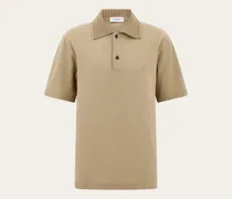 Herren Polohemd mit Strickkragen Beige