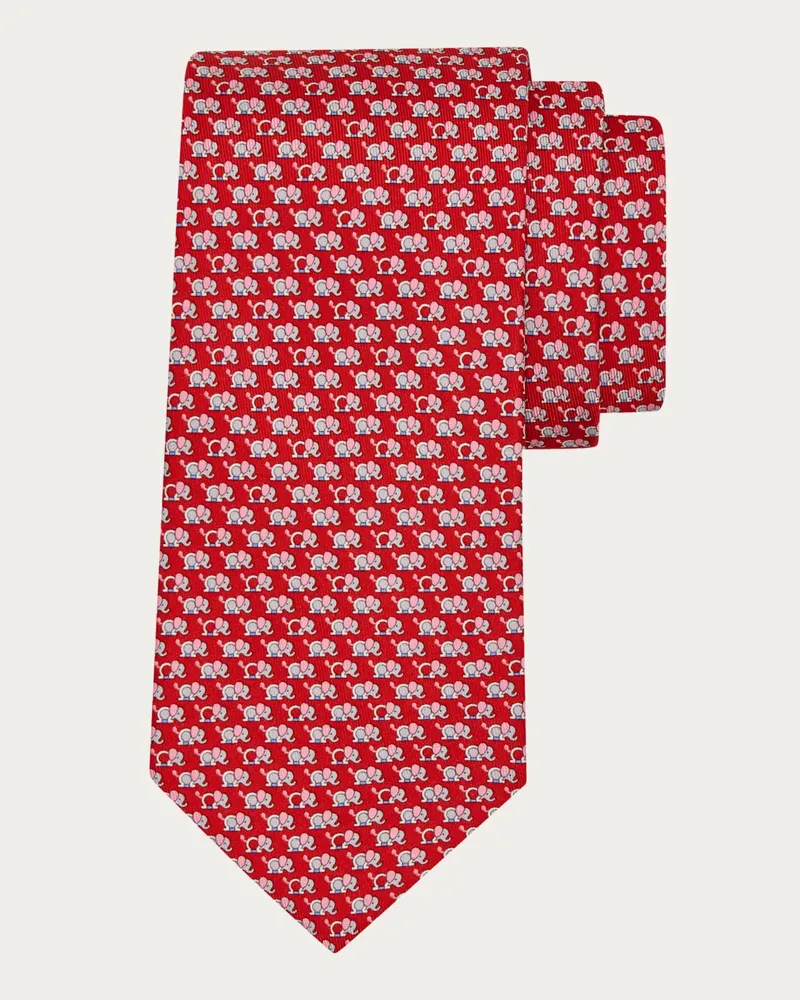 Ferragamo Herren Seidenkrawatte mit Elefanten-Print Rot Rot