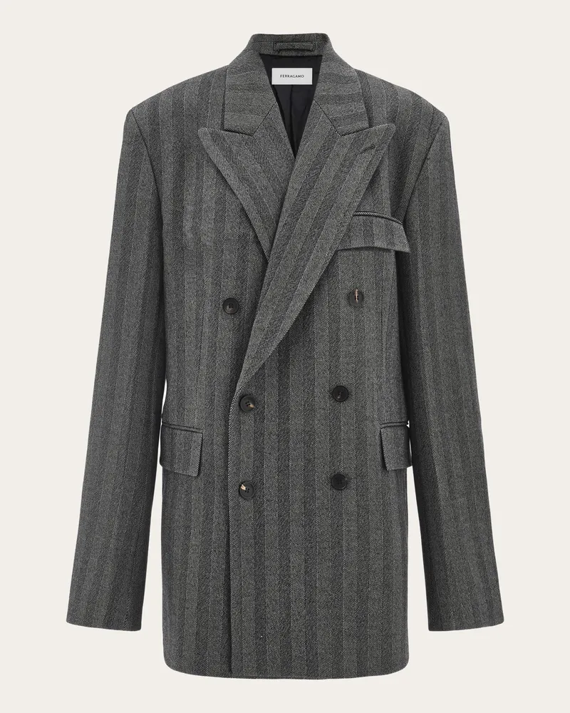 Ferragamo Herren Zweireihiges Chevron-Sakko Schwarz Schwarz