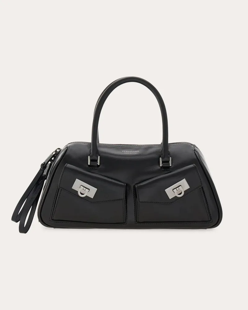 Ferragamo Damen Multipocket Bowling-Tasche (S) Schwarz Schwarz