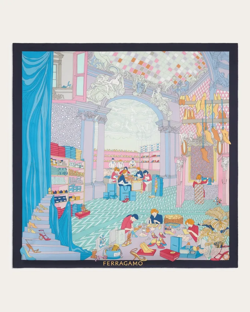 Ferragamo Damen Seidenhalstuch mit Atelier-Print Mehrfarbig Mehrfarbig
