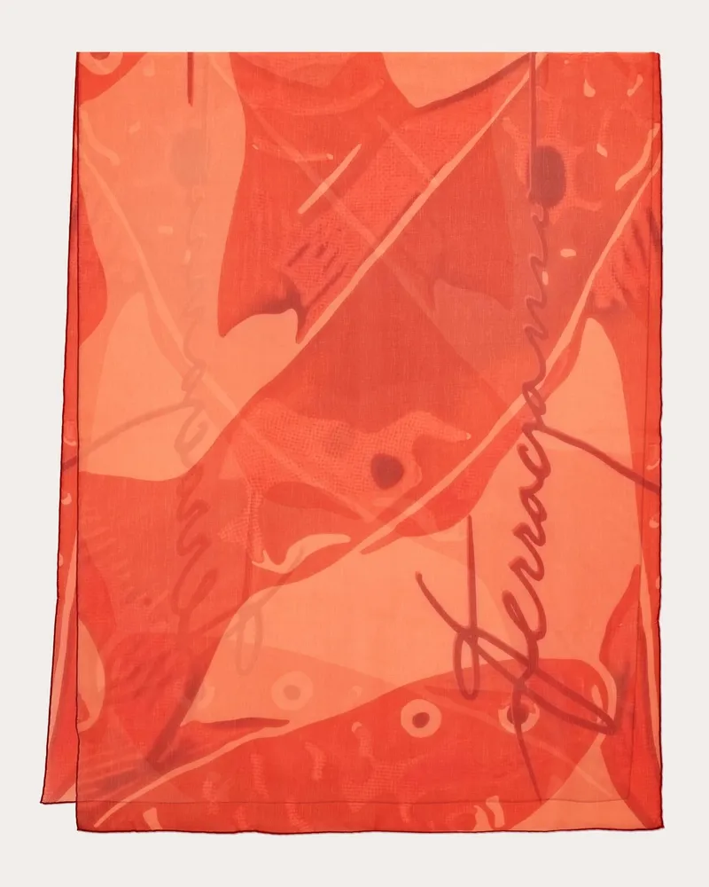 Ferragamo Damen Seidenstola mit Fish-Print Rot Rot