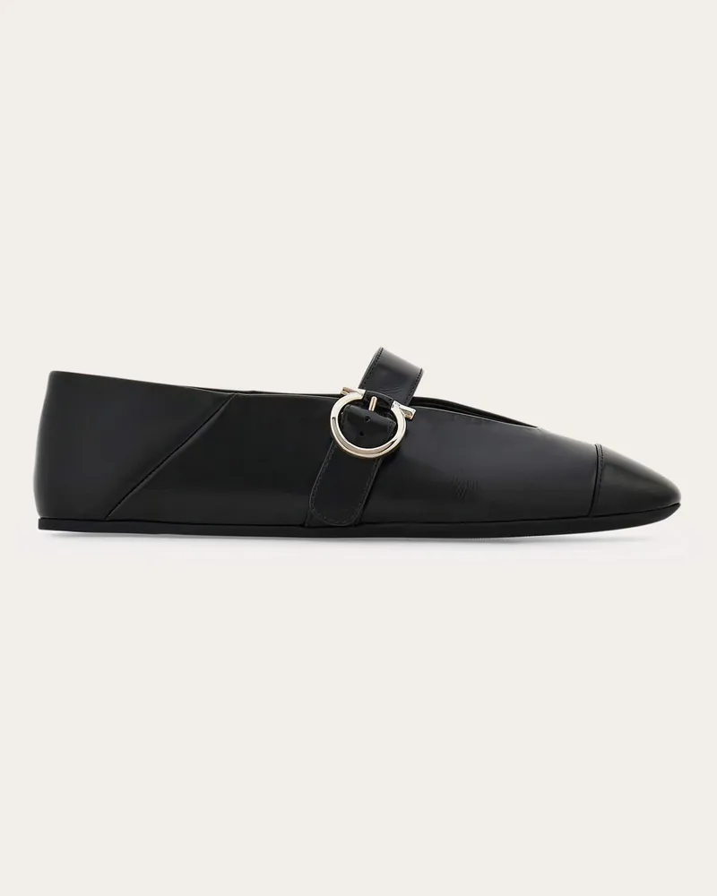 Ferragamo Damen Ballerina mit Gancini-Ornament Schwarz Größe 5 Schwarz
