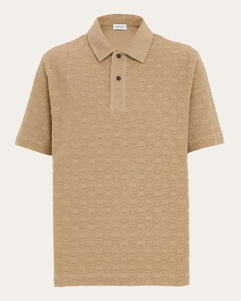 Ferragamo Herren Polohemd Ferragamo-Monogram Beige Braun